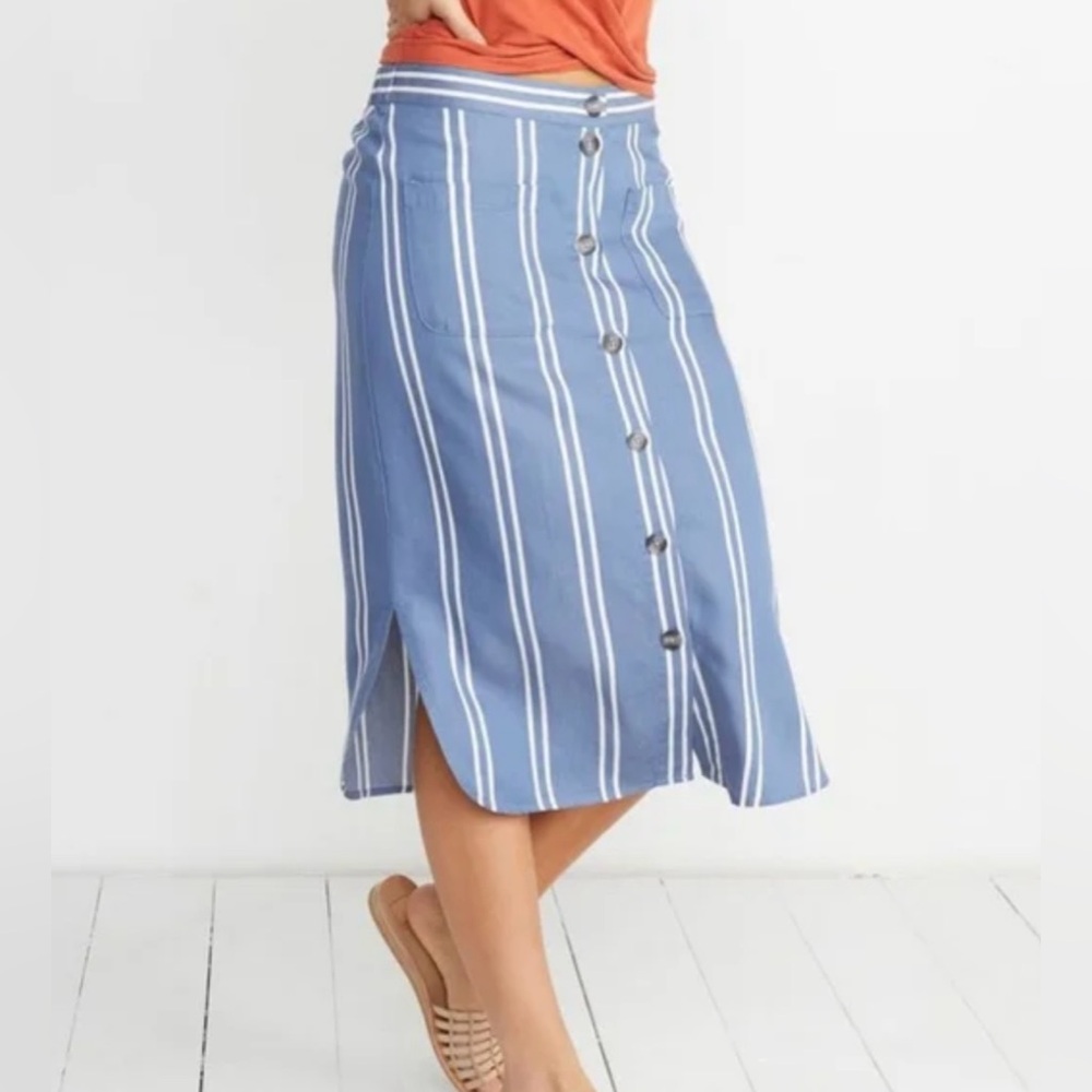 Marine Layer Tess Blue White Button Front Midi Skirt